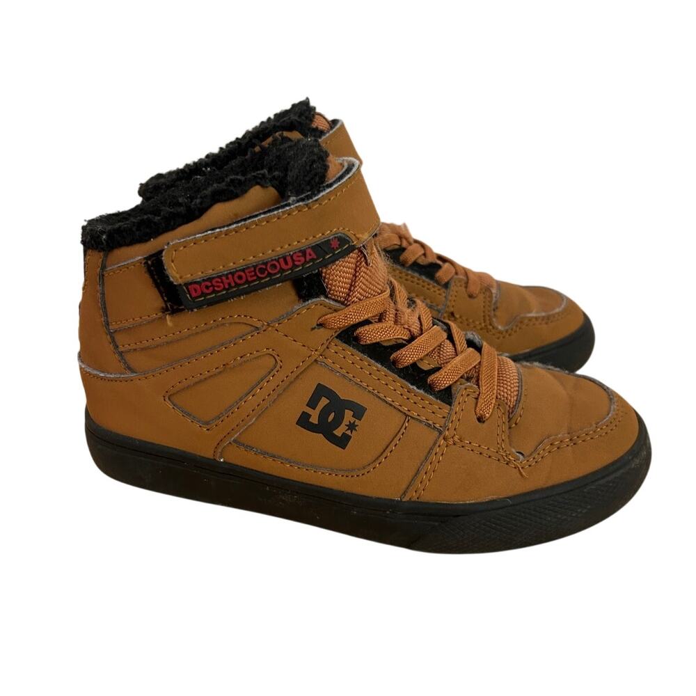 DC Pure High‑Top WNT EV Youth Skate Shoes – Brown Faux Fur Lined – Size 13